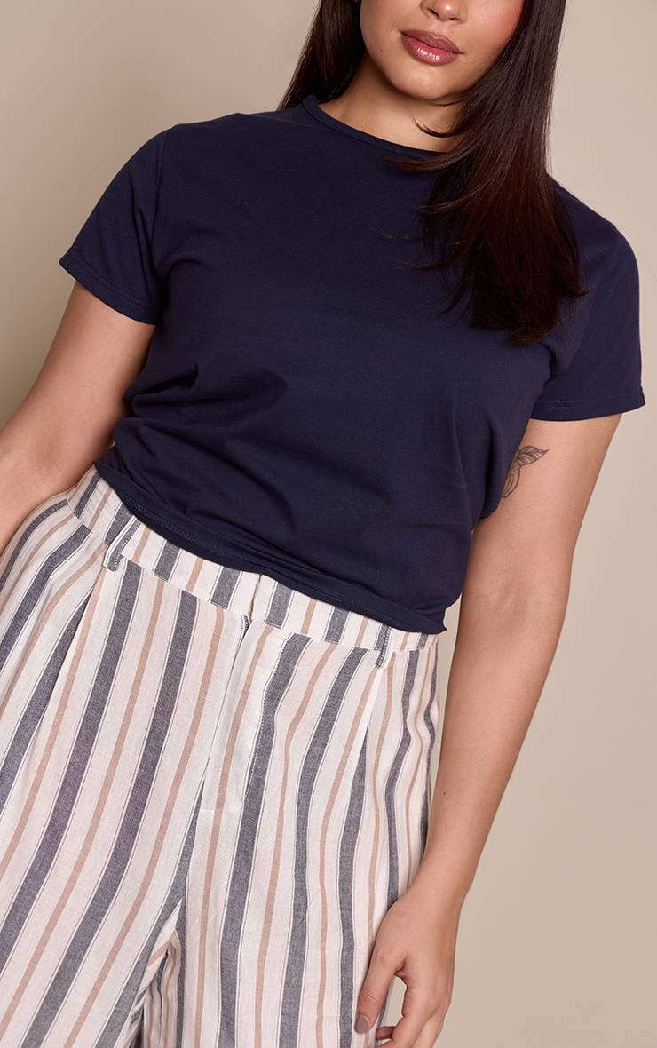 Bleu Marine T-shirt Grande Taille En Coton Premium À Manches Courtes