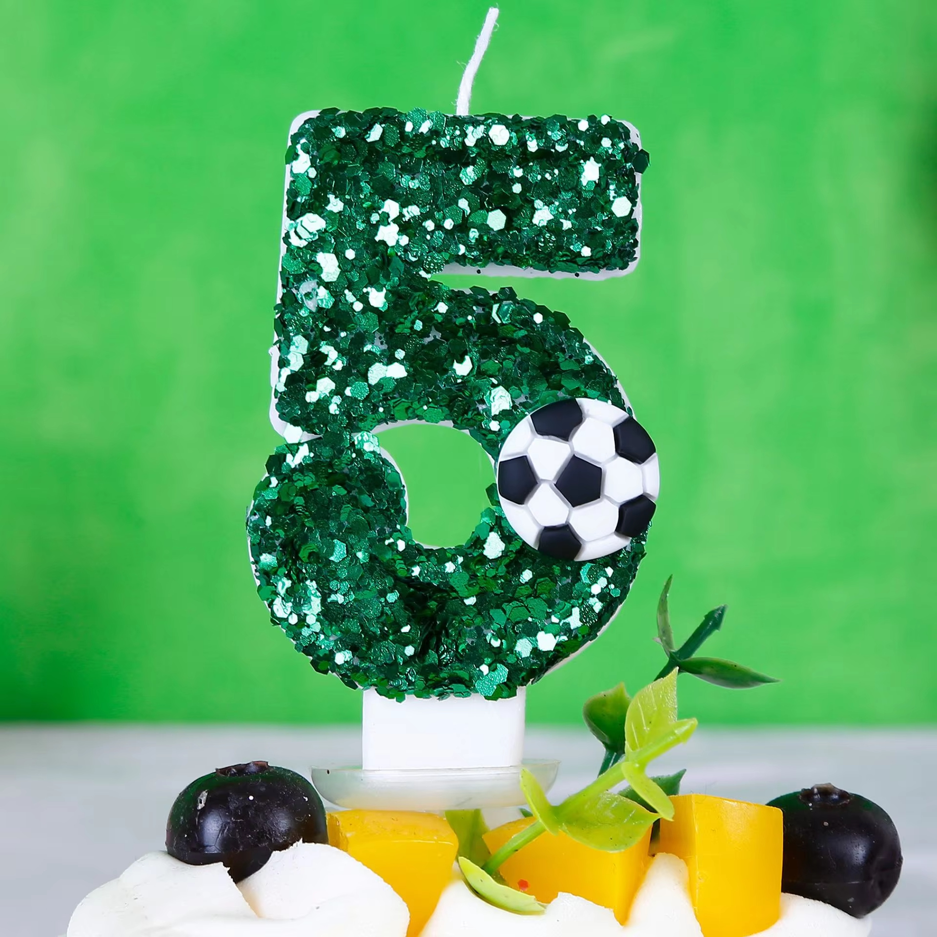 Zahlen Geburtstags Kerze Fussball Kuchenstecker Happy Birthday Deko für Torten / Kuchen - Zahl 5 / Grün
