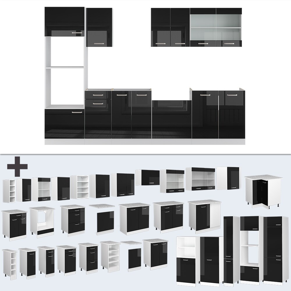 Vicco Küchenzeile R-Line Solid Weiß Schwarz 300 cm modern Küchenschränke Küchenmöbel