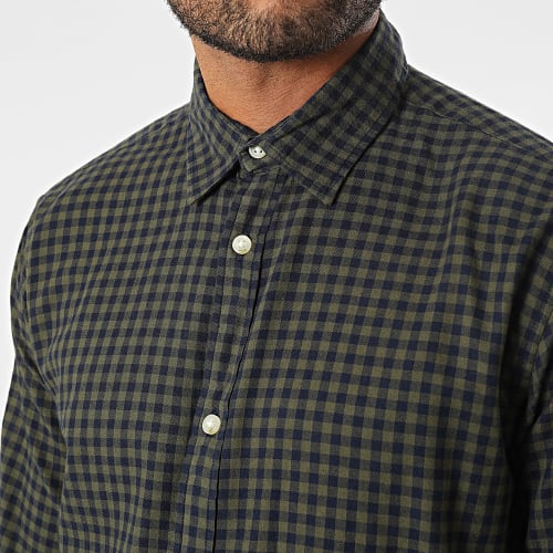 Chemise Manches Longues A Carreaux Jeff Check Vert Kaki Bleu Marine