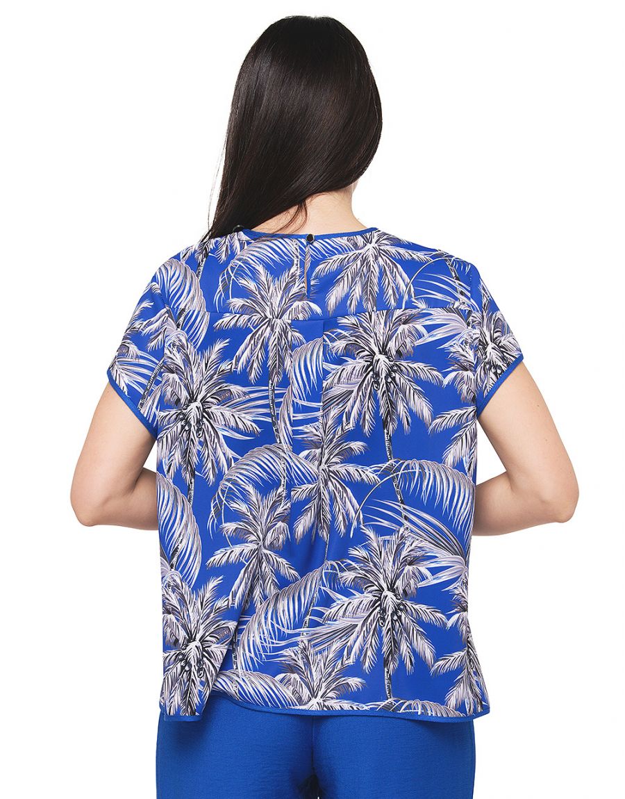 Blouse bleu roi palmiers