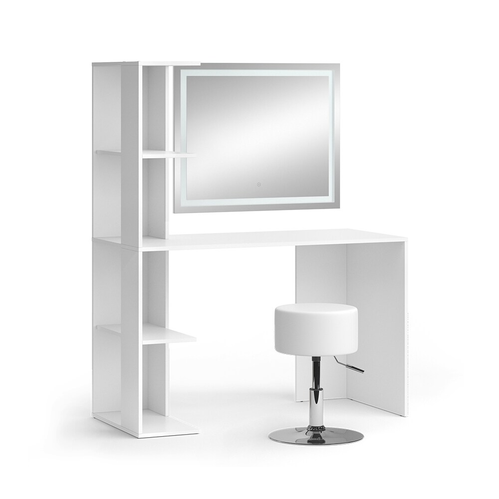 Vicco Schminktisch Tower Weiß 122 x 55 cm mit LED-Spiegel und Hocker