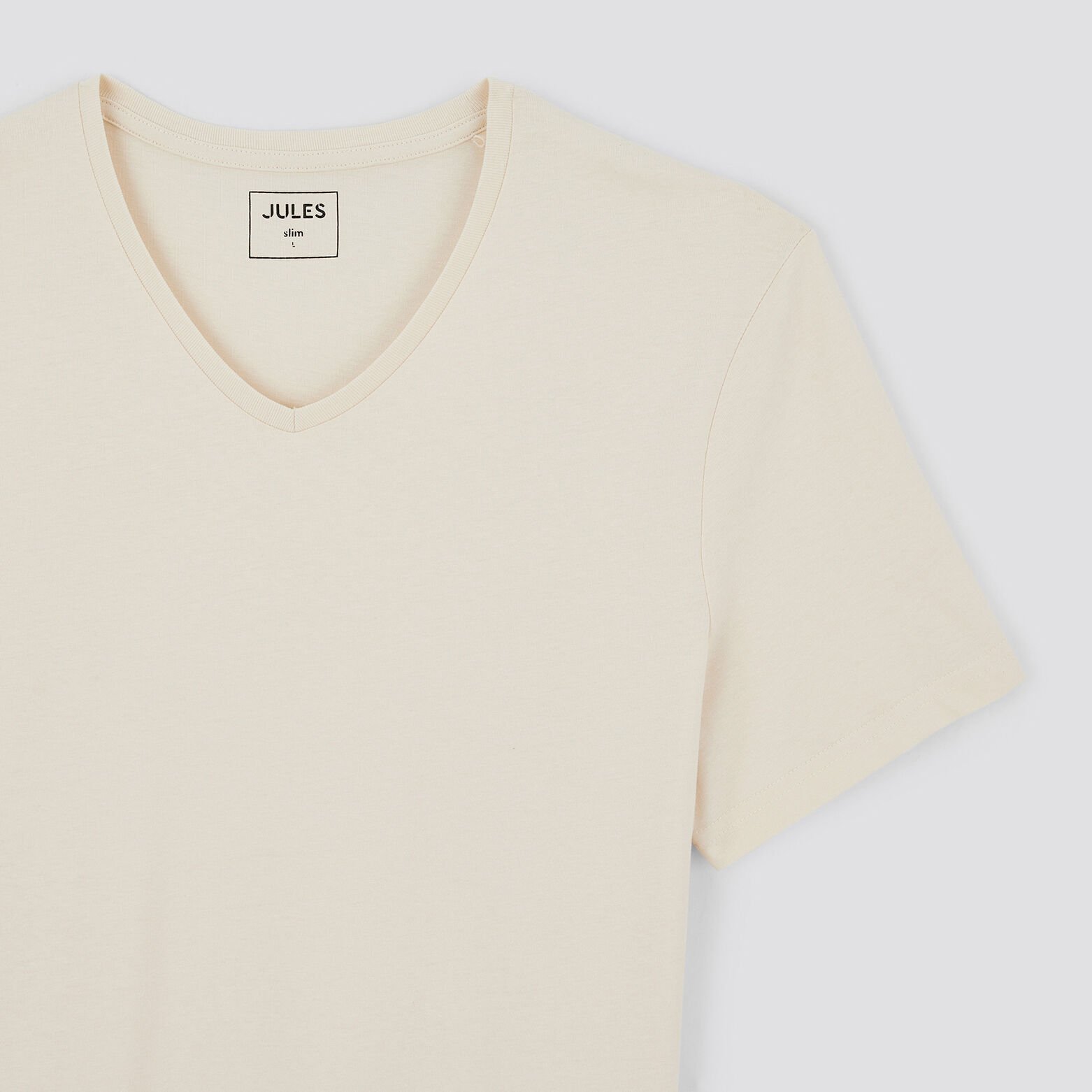 Tee shirt basique col V coton issu de l'agri biolo Ecru