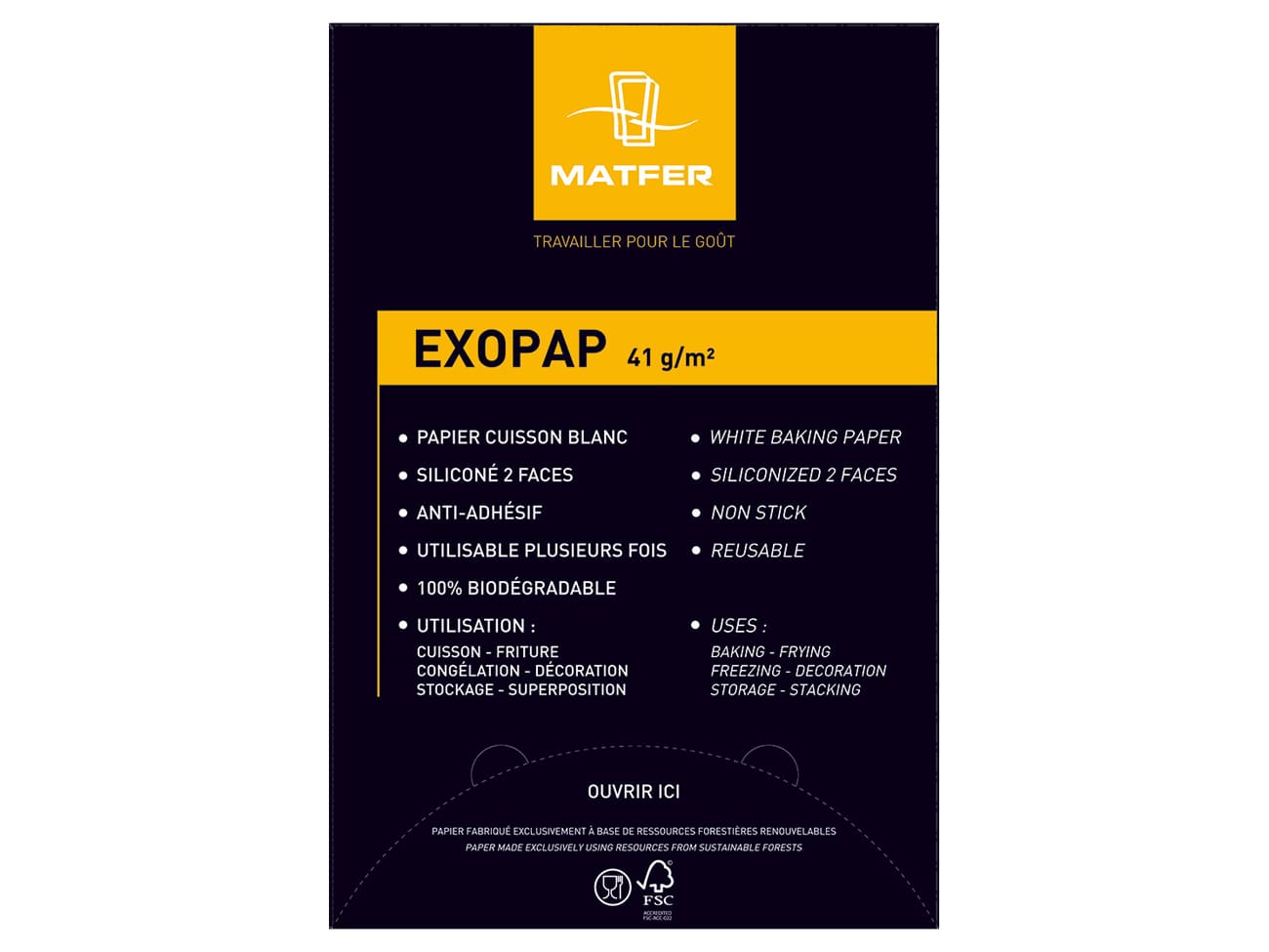 Papier de cuisson Exopap (x 500) - silicone 2 faces - 60 x 40 cm - Matfer