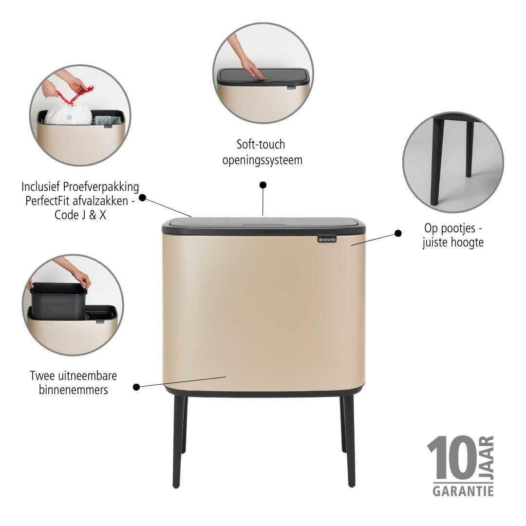 Brabantia Bo Touch Bin Afvalemmer 11 + 23 L - Metallic Gold