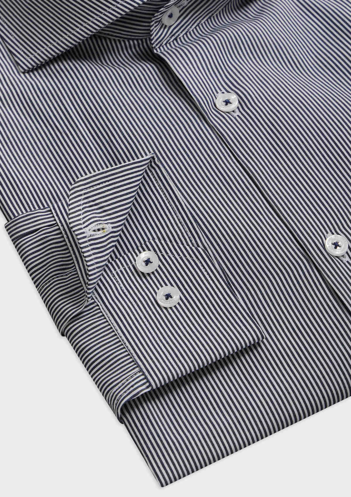 Chemise habillée Slim en popeline de coton blanc à rayures bleu marine