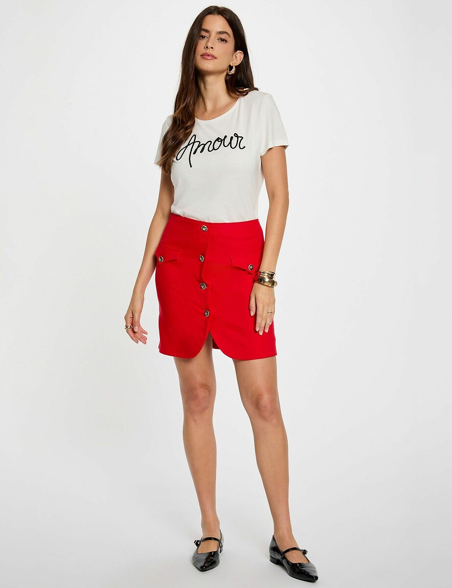 MORGAN<br>Camiseta feminina branca reta com estampa