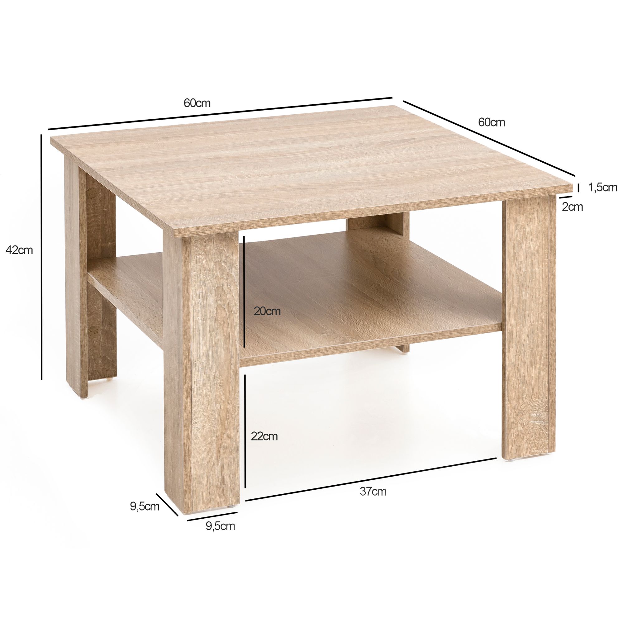KADIMA DESIGN Couchtisch NIDDA Holz: Sonoma Eiche, Melaminharzbeschichtung, kratzfest, Ablagefläche, 60 kg Belastbarkeit.