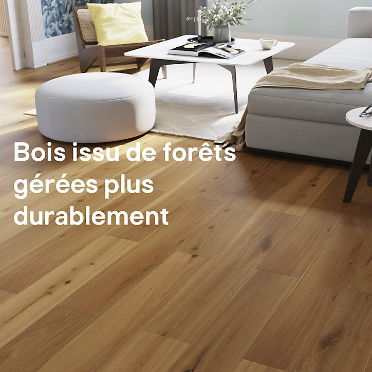 Parquet contrecollé clipsable Visby XL en chêne verni blond rustique