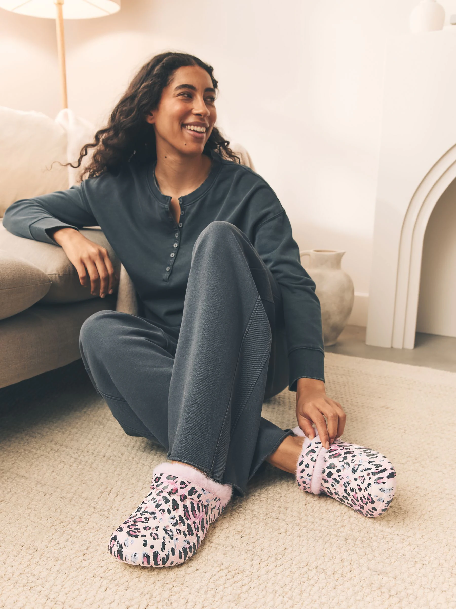 Roze met luipaardprint - Met imitatiebont gevoerde pantoffels
