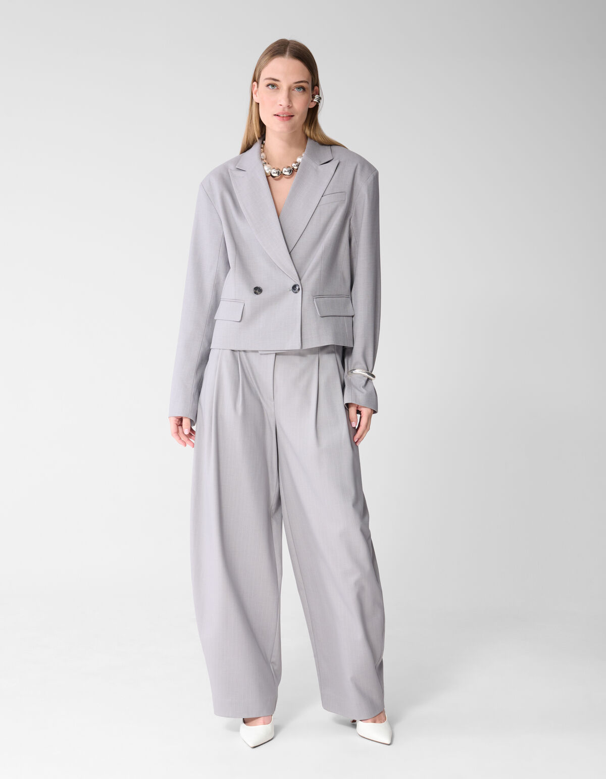 Tapered Pinstripe Blazer Lichtgrijs