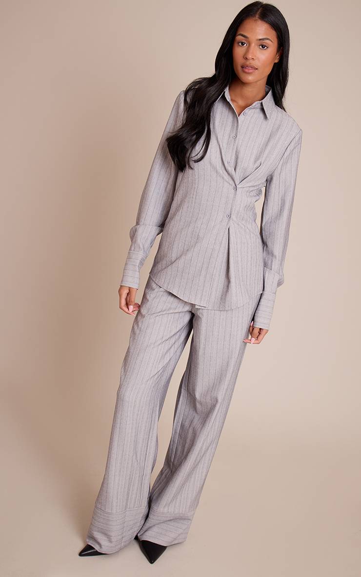 Moss Grey Pantalon Tissé À Fines Rayures Gris Clair Avec Cordon De Serrage Tall