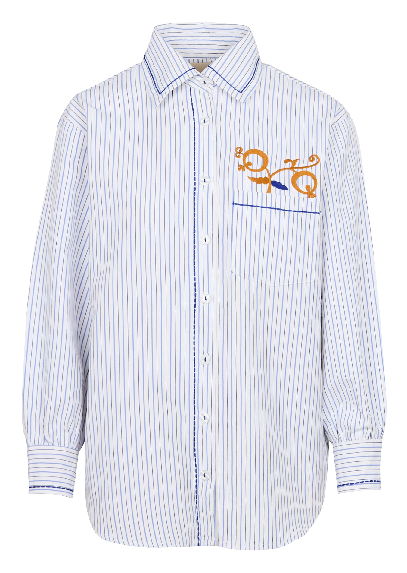 DORIANE - Chemise col classique ample en coton rayé | Bleu