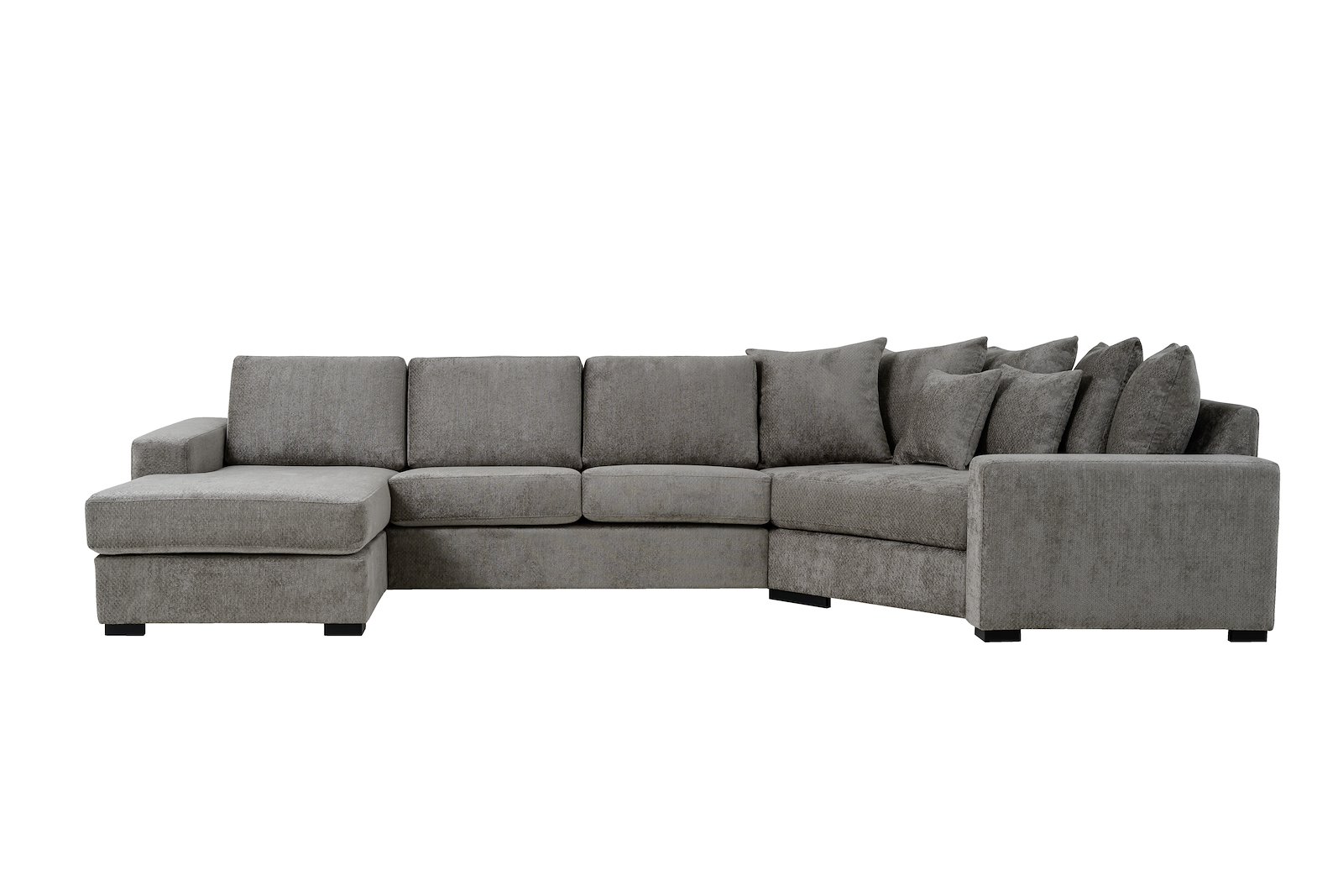 Modern Living U-sofa Sjeselong venstre med 2-seter og cosy corner høyre. Tekstil Movie 3/3 Warm Grey med Arm A og ben 2 sortbeiset eik.