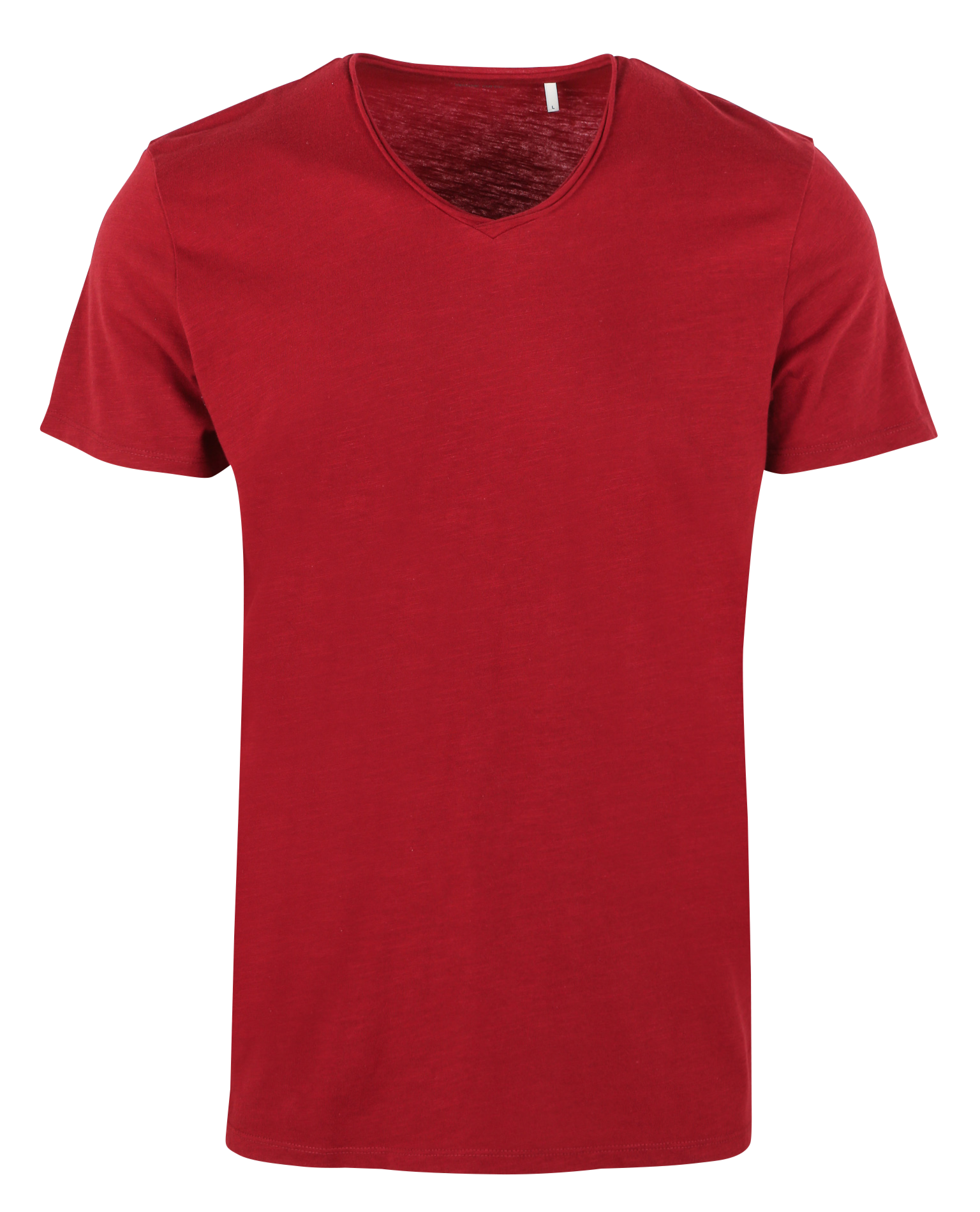 Tee-shirt col V en coton flammé| Rouge