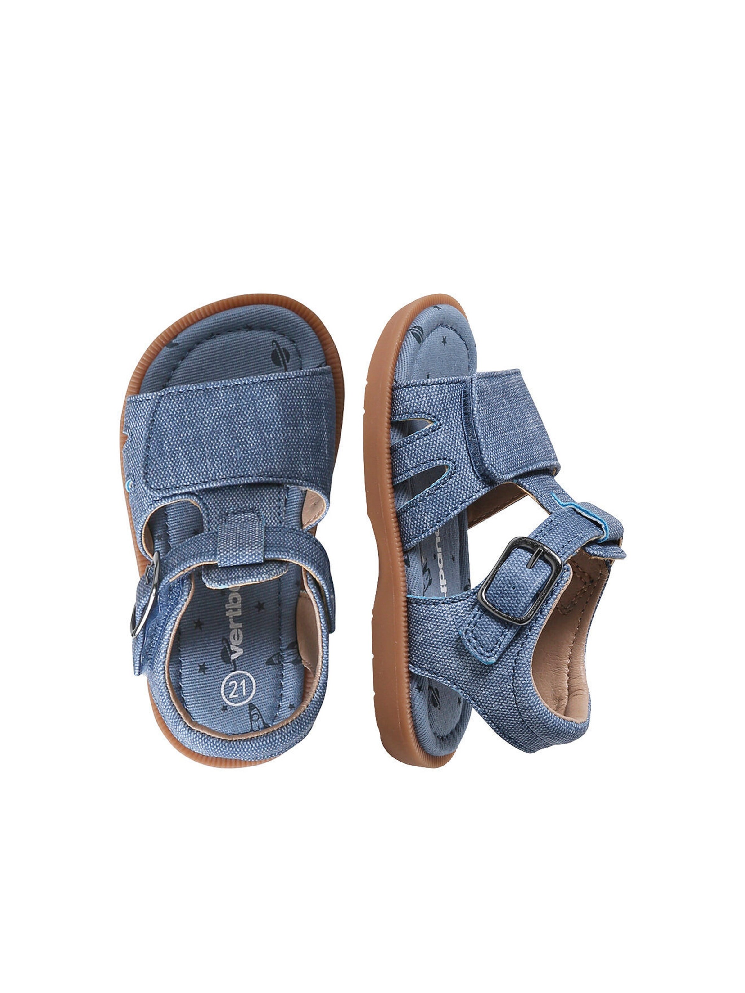 Vertbaudet Baby Klett-Sandalen, Denim-Optik jeansblau