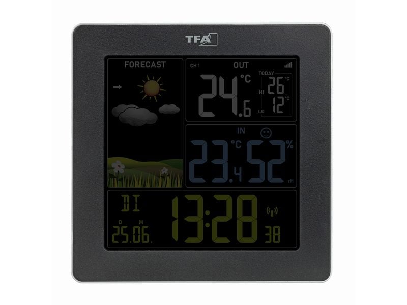TFA Dostmann Wetterstation Sun 2 Schwarz Funk-Wetterstation mit Farbdisplay