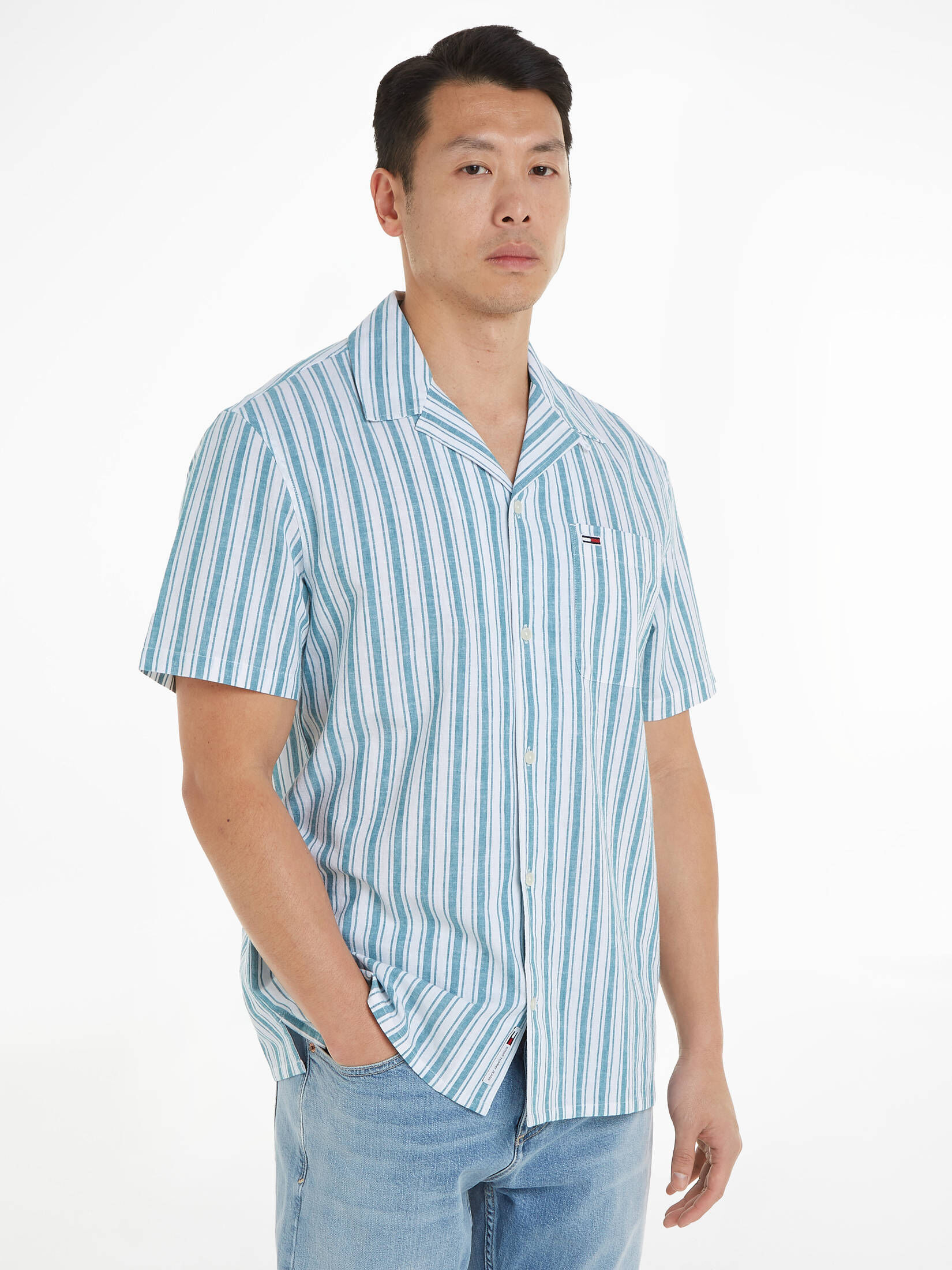 Tommy Jeans| Herren Hemd aus Baumwoll-Leinenmix Regular Fit Kurzarm