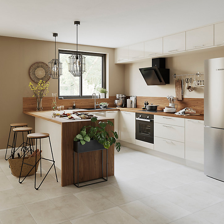 Porte de meuble de cuisine vitrée Stevia crème brillant l. 50 cm x H. 90 cm GoodHome