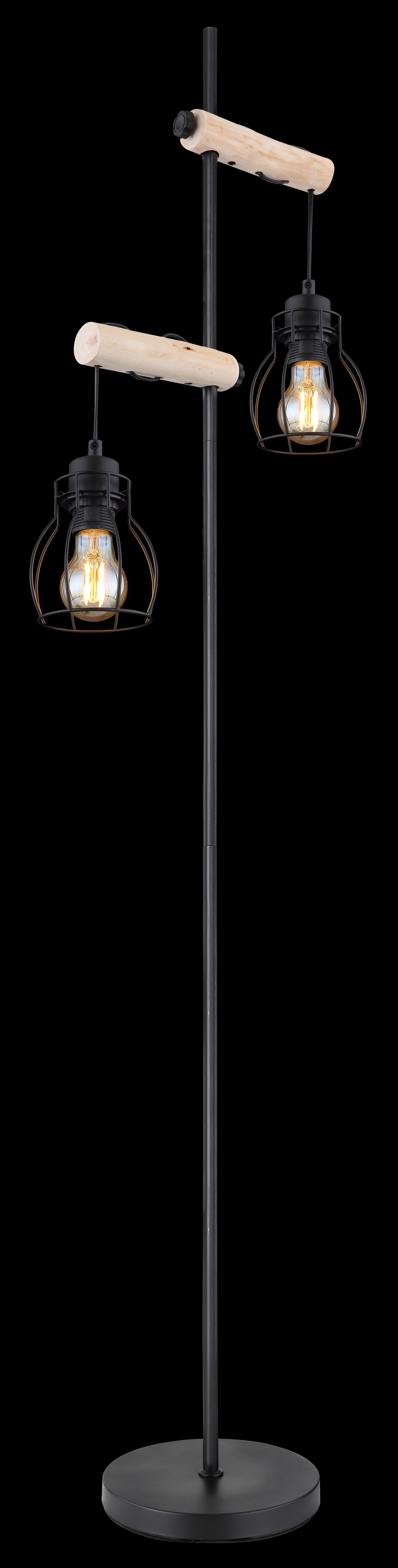 GLOBO Retrofit Stehlampe Mina II 2-flg Schwarz/Naturfarbig 23x38,5cm H.150cm Metall,Holz,Geflecht,Matt,Ein-/Ausschalter inklusive,Schnurschalter,höhenverstellbar,Innen
