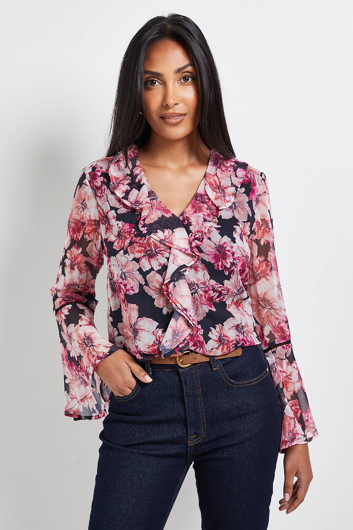 Wallis Blouse À Volants Avec Bordure En Dentelle Florale Petite Taille