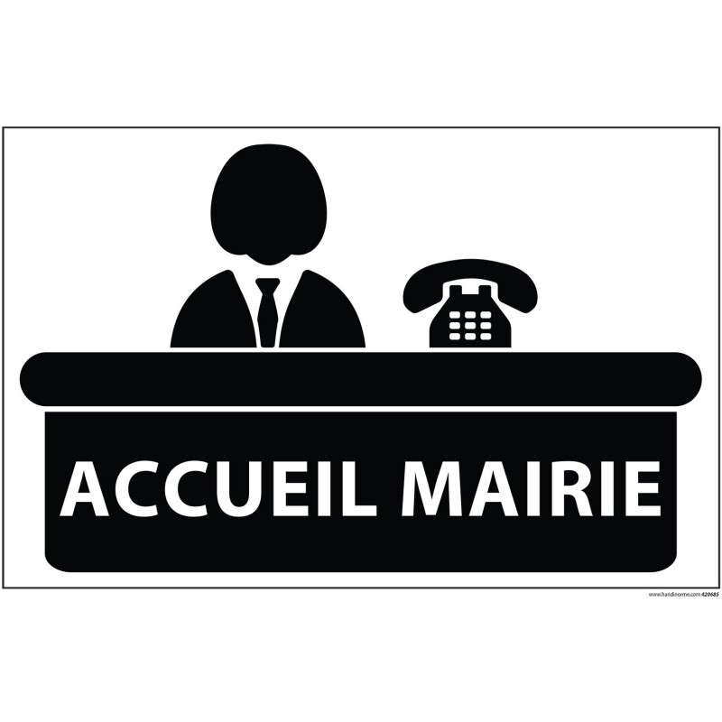 Panneau ACCUEIL MAIRIE+ symbole - fond blanc 300 x 200 mm