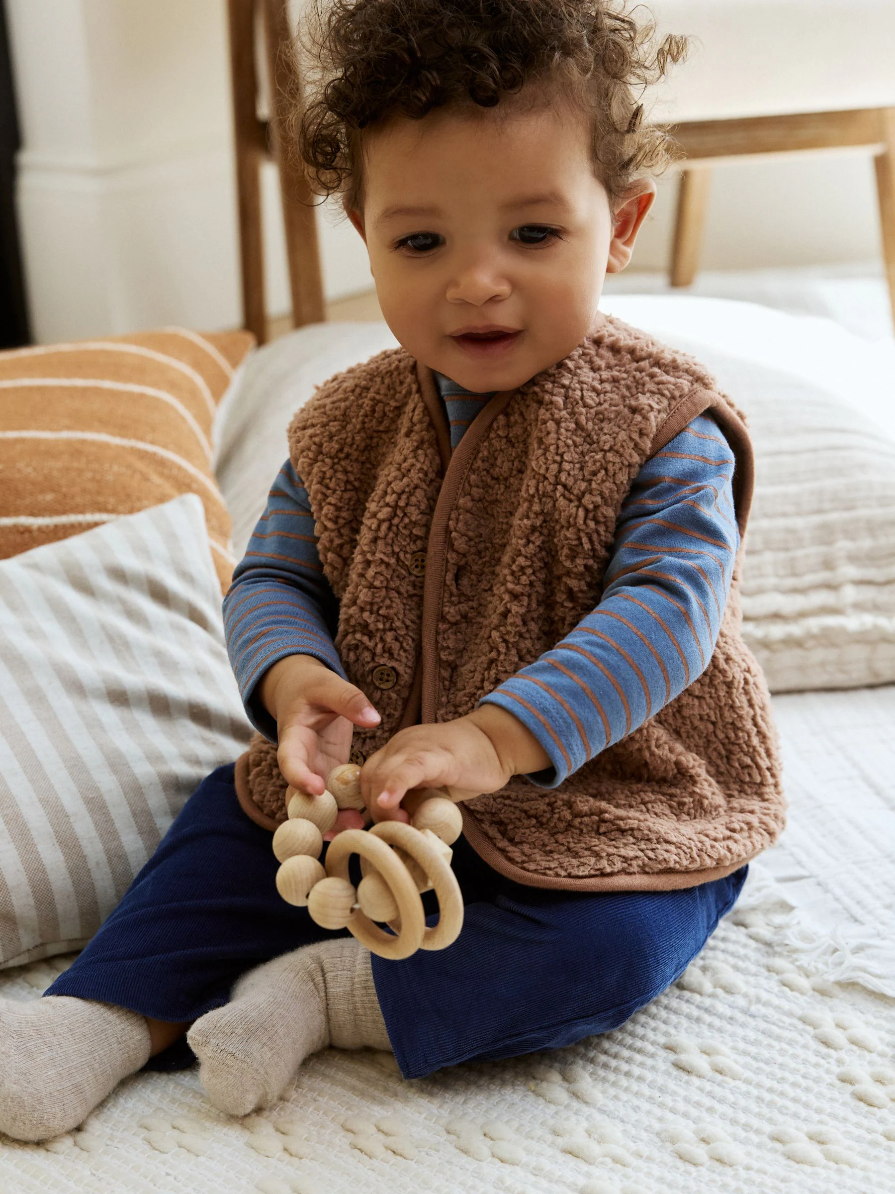Blauw/Bruin Berenknuffels Slogan Borg - Baby Bodywarmer Top en Leggings Set (0mnd-2jr)