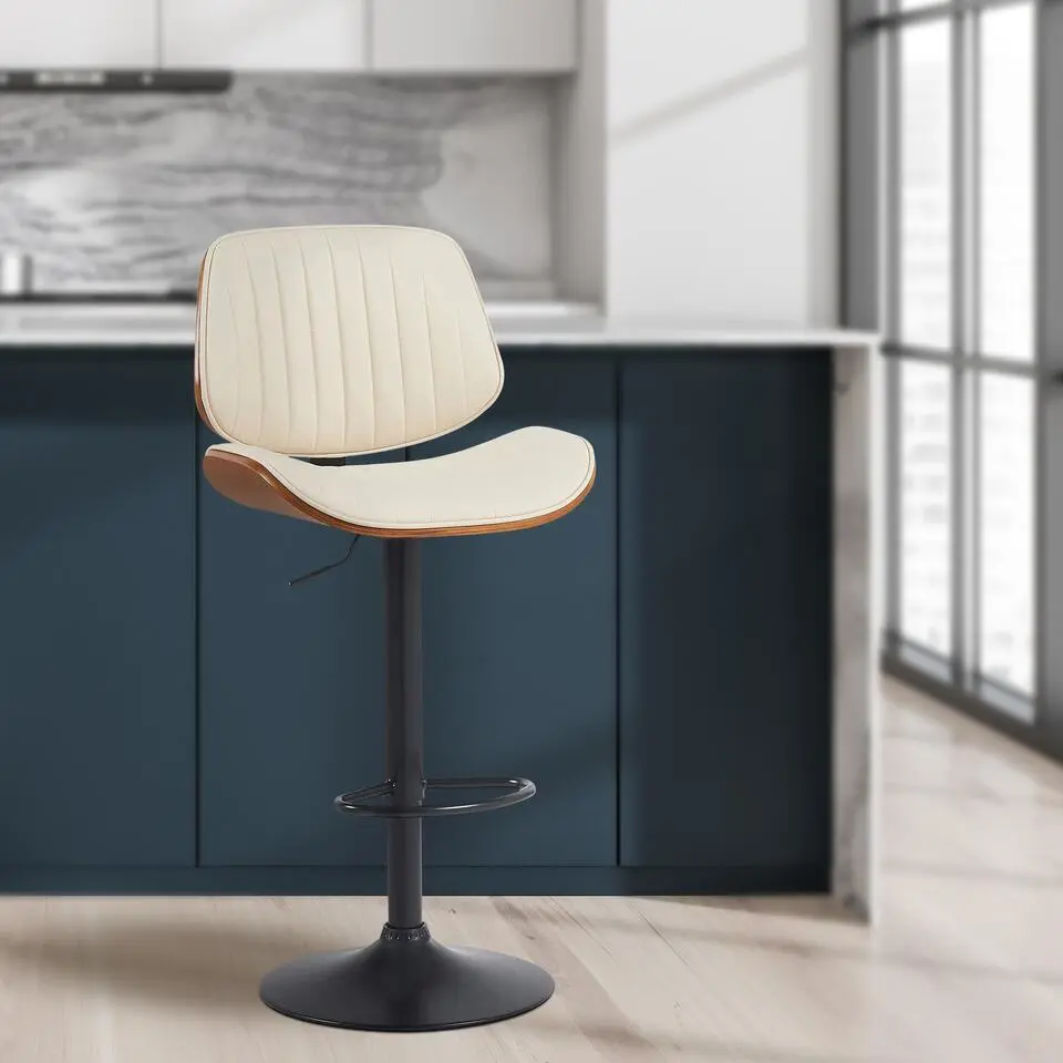 CLP Barkruk Clawson zwart Frame - Kunstleer - walnoot/creme