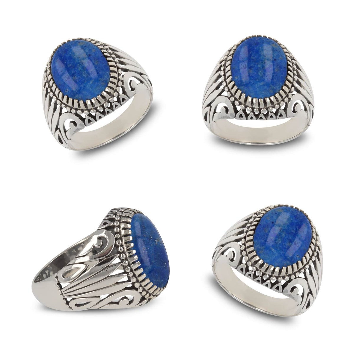 Bague Chevalière Homme  en Argent Vieilli et Pierre de Lapis Lazuli | Bijou Unique | Aden