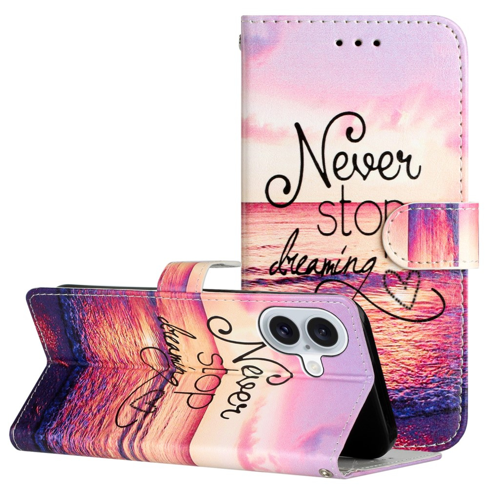 iPhone 16 Leder Tasche Hülle mit Kartenfach Never Stop Dreaming