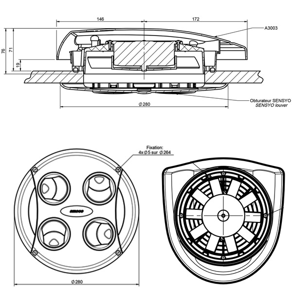 Aérateur de toit avec Ventilateur 12V et diffuseur