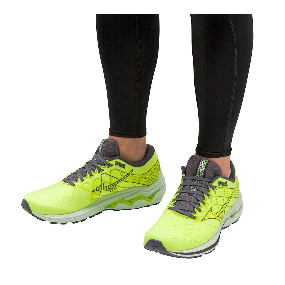 Mizuno WAVE INSPIRE 18 - Chaussures running Homme neolime/mistyblue/ebony