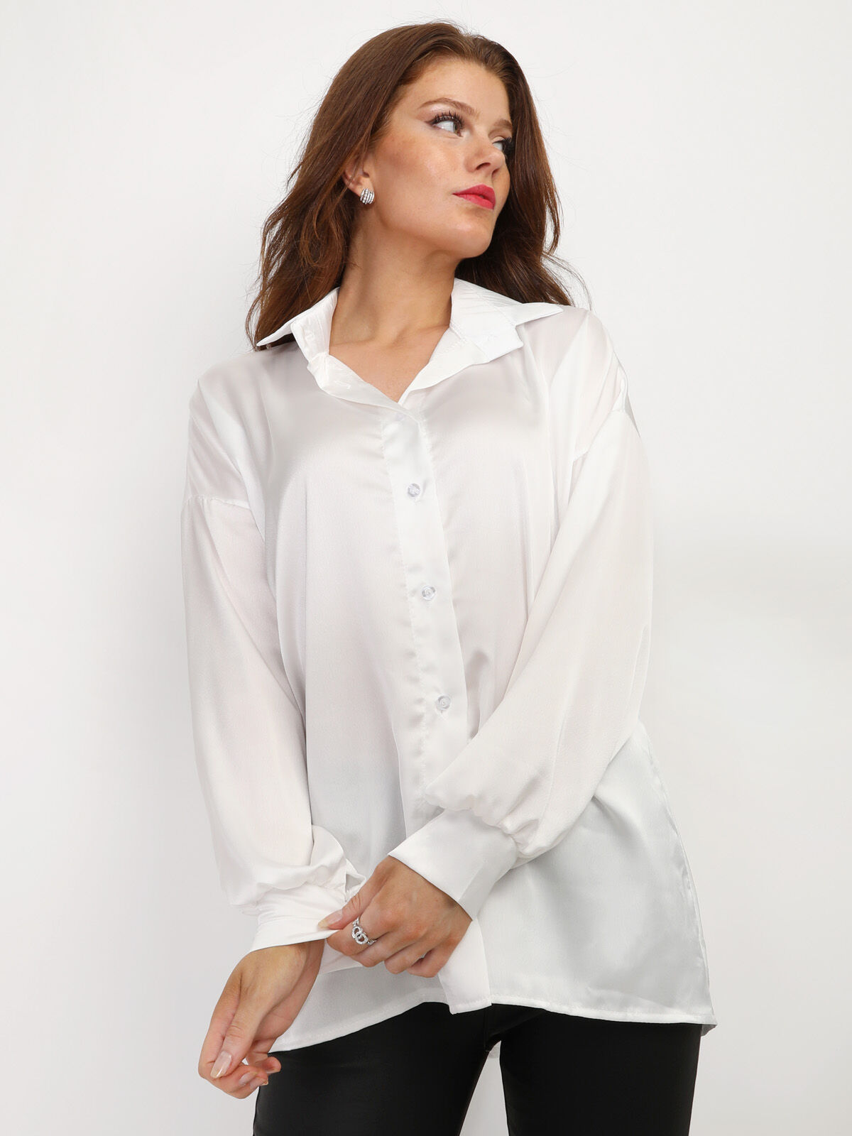 Chemise ample et satinée- Blanc