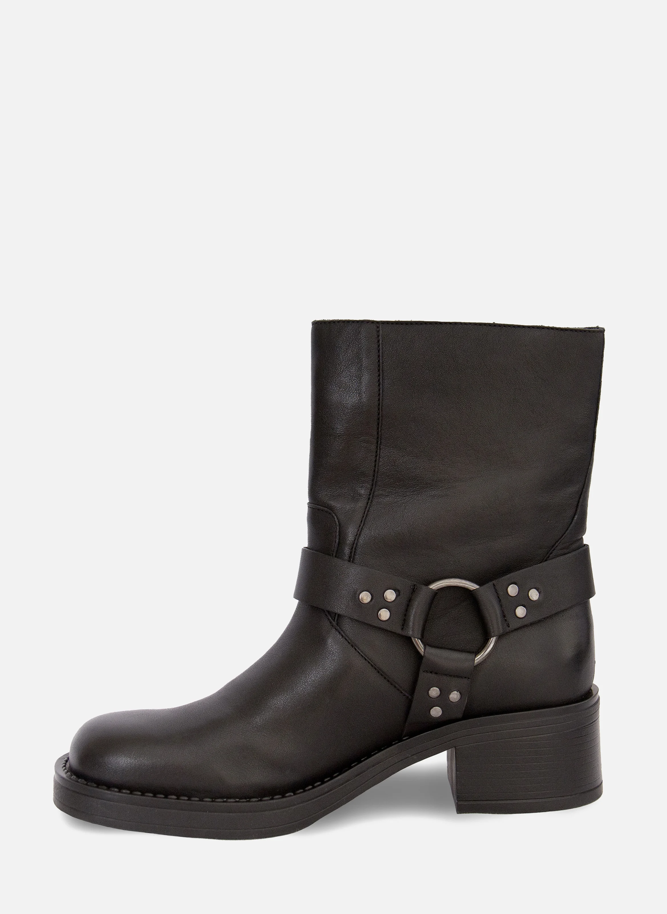 Bottines biker cuir | Noir