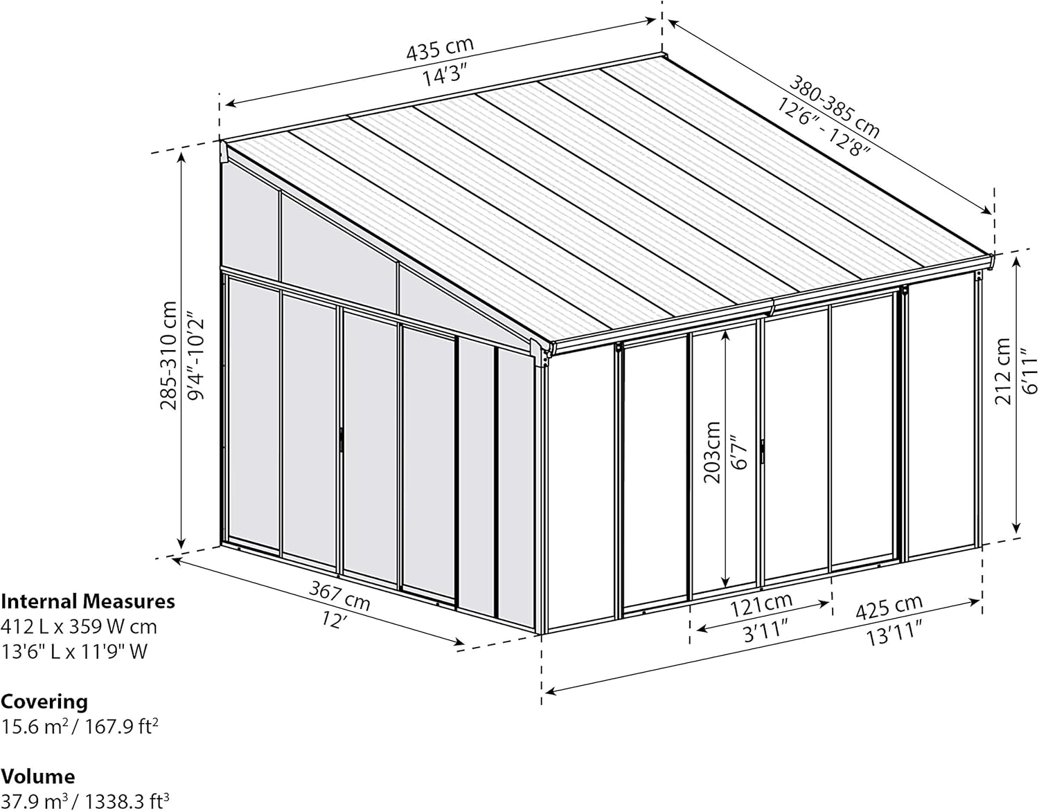 Palram Canopia Terrassendach Wintergarten Sanremo anthrazit // 400x425 cm (TxB)