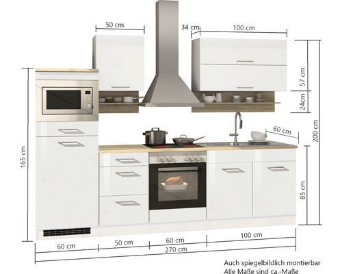 Held Furniture keukenblok zonder apparatuur Milan 270 cm grijs hoogglans gedemonteerd omkeerbaar model 567.1.6211
