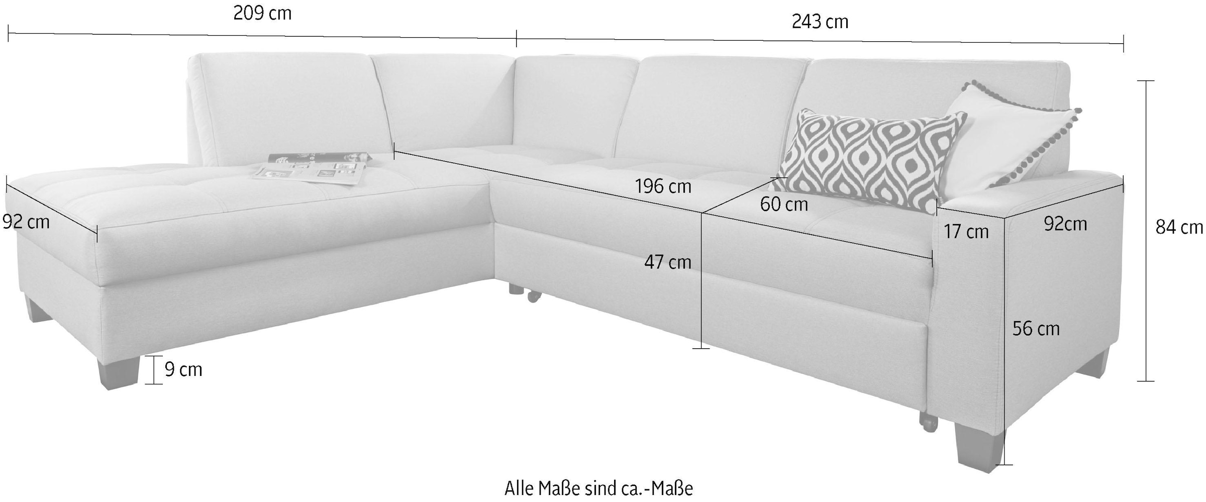 DOMO collection Ecksofa »Florentina zeitlos und elegant, Sitznähte als Designelement, L-Form« wahlweise mit Bettfunktion, mit Kontrastnaht, Komfortsitzhöhe 47cm