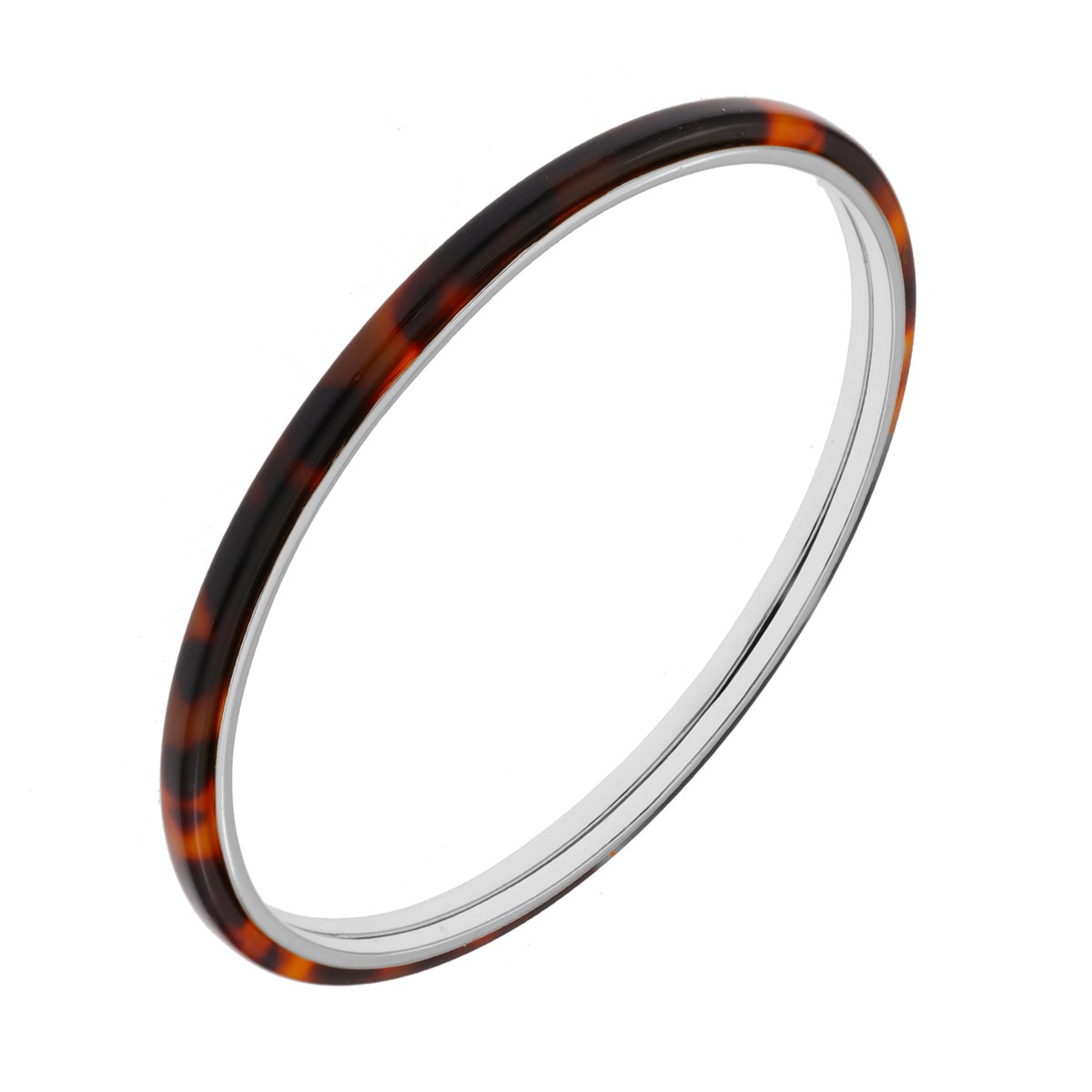 Bracelet Argent Jonc Rhodié Acétate Marron18 cmcm