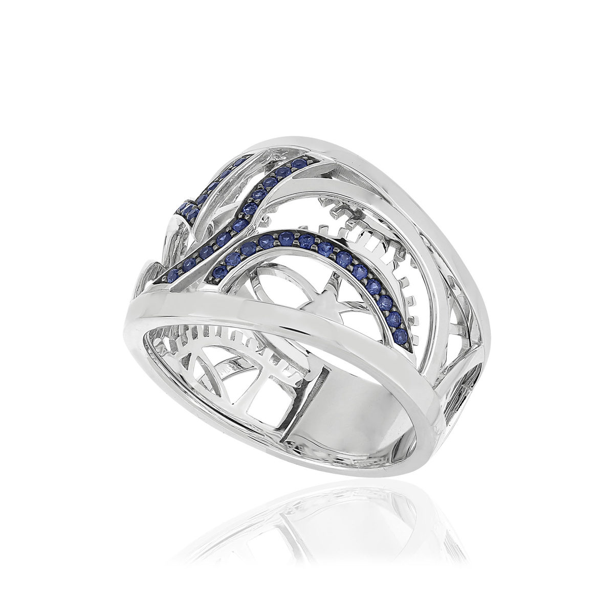 Bague Vesontio or blanc 750, saphirs total 30/100e de carat.