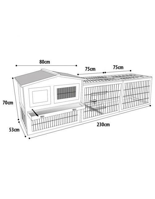 Flamingo Konijnenhok Met Ren Sunshine Jumbo - Dierenverblijf - 230x53x70 cm Bruin
