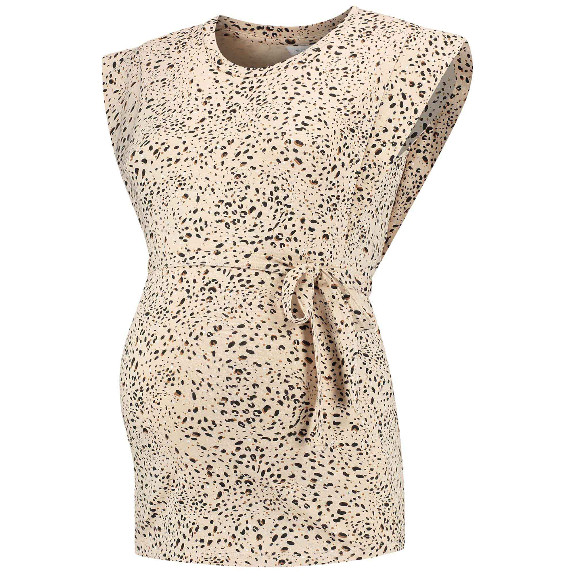 Prénatal zwangerschaps T-shirt korte mouwen all over print beige