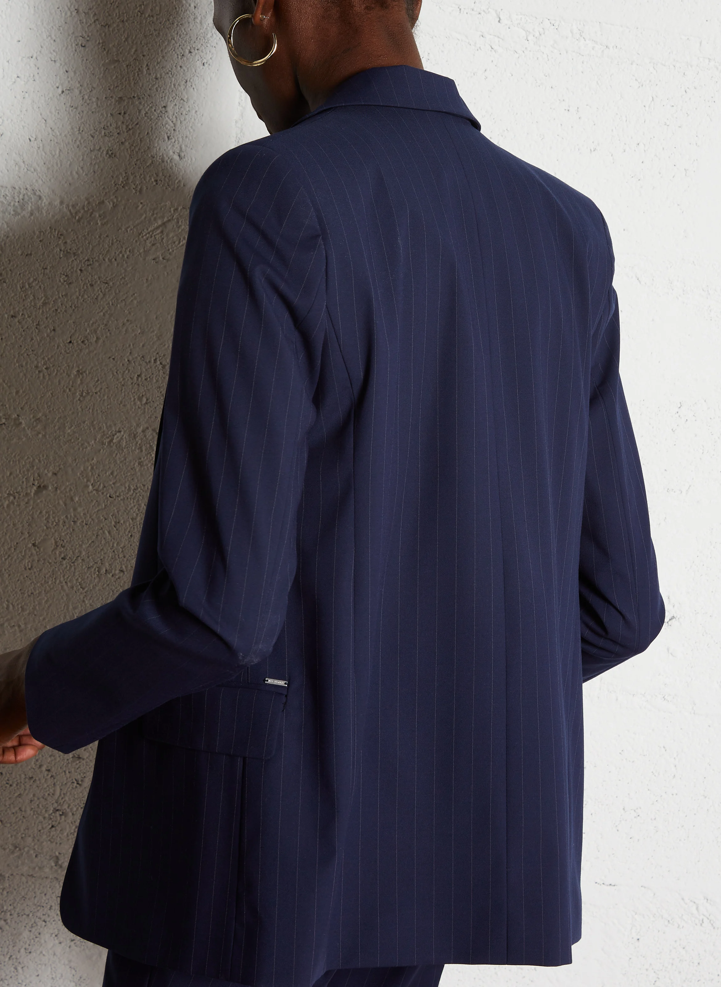 Veste tailleur droite rayée | Bleu