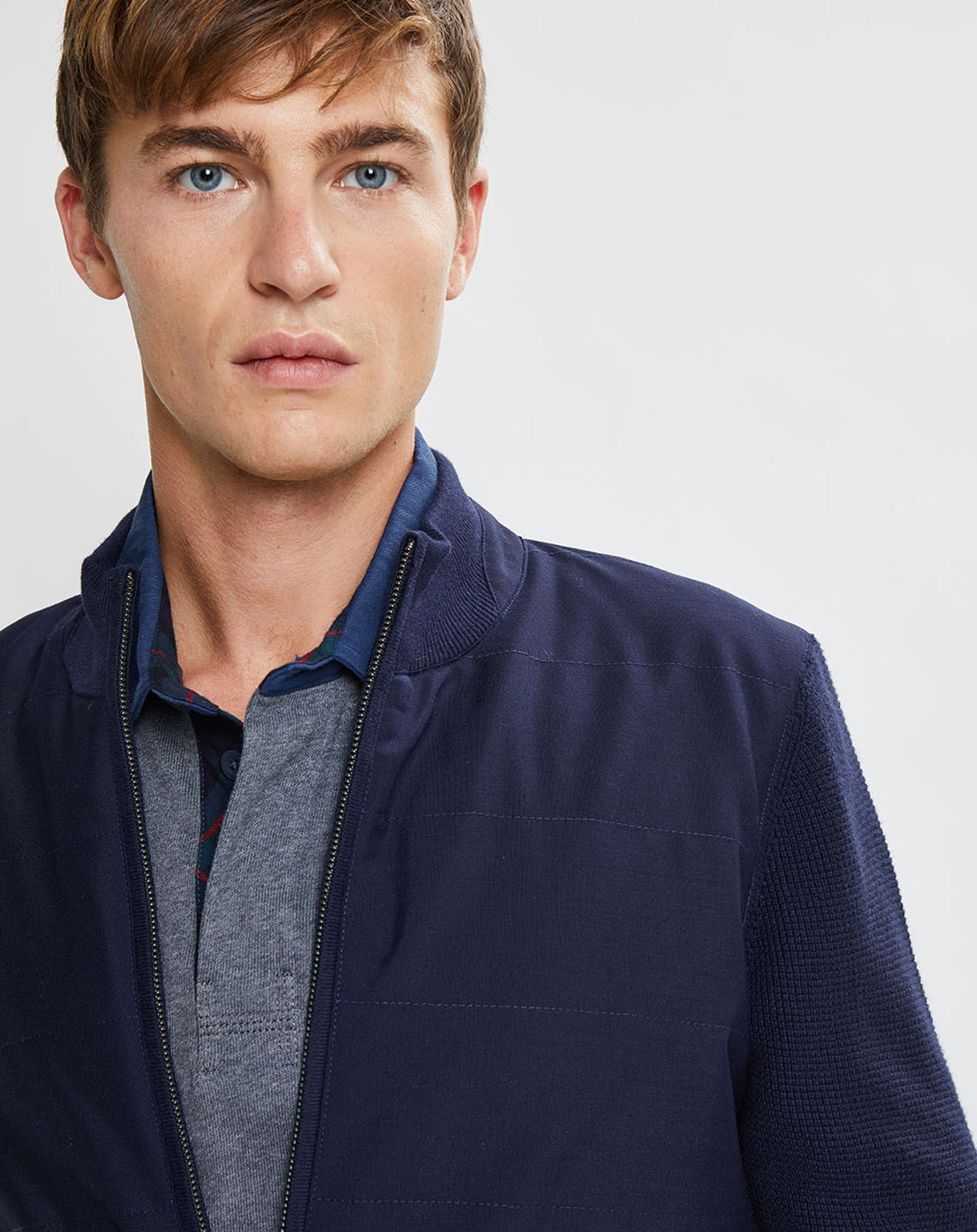 Hackett London Bombers en Cachemire mélangé bimatière Nylon Tricot bleu marine