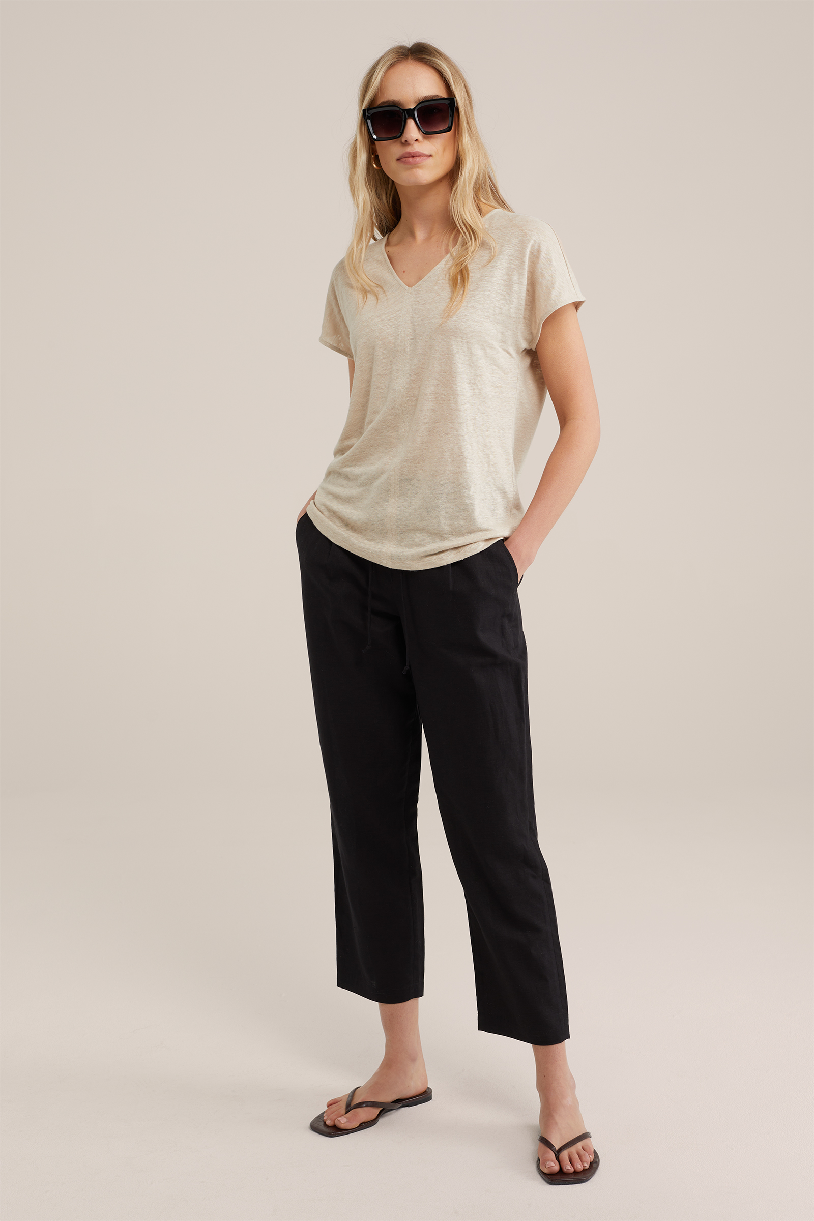 T-shirt van linnen WE Fashion Beige