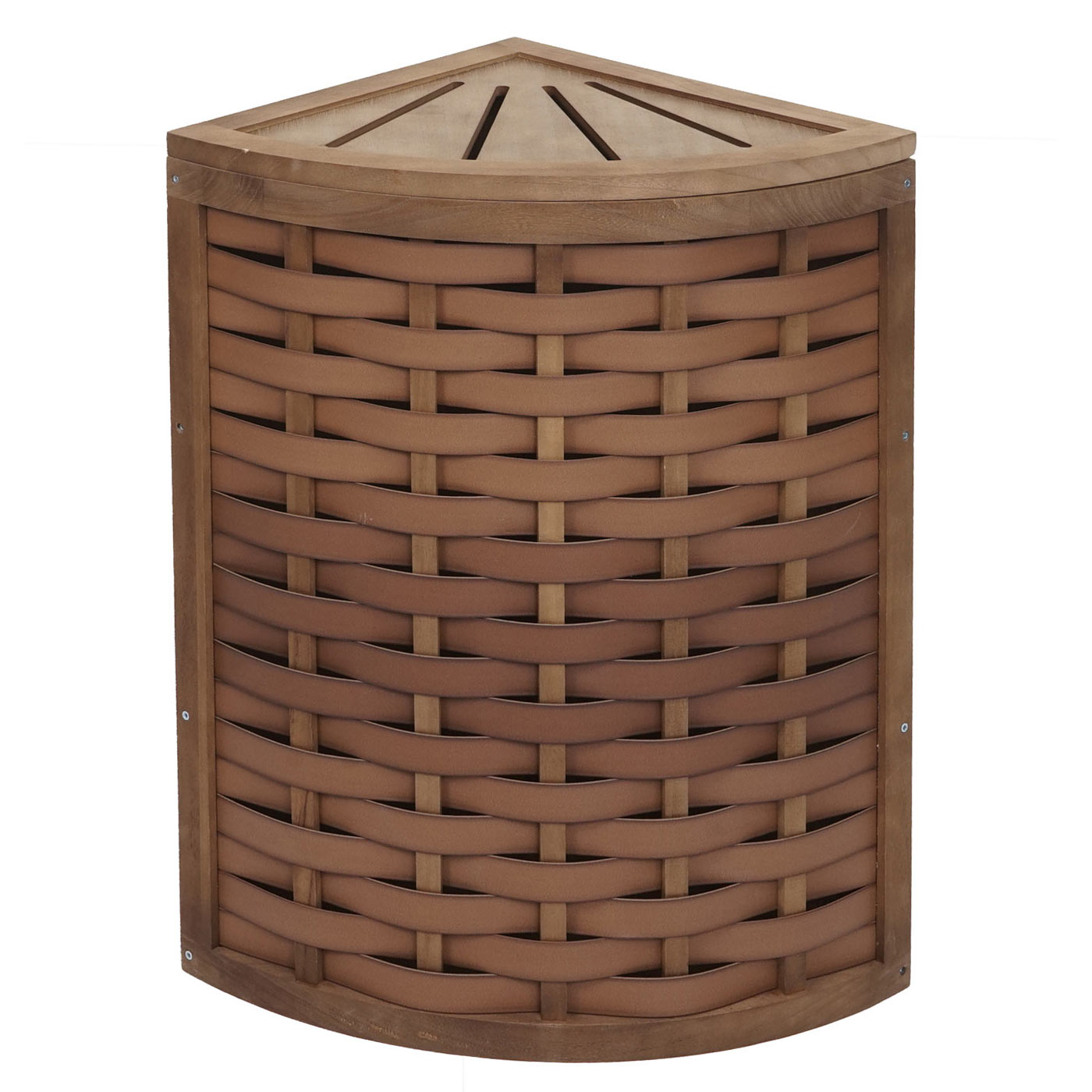 Eck-Wäschekorb MCW-H87, Wäschebox Wäschesammler Wäschebehälter Wäschesortierer, Holz 70L 66x53x38cm ~ braun