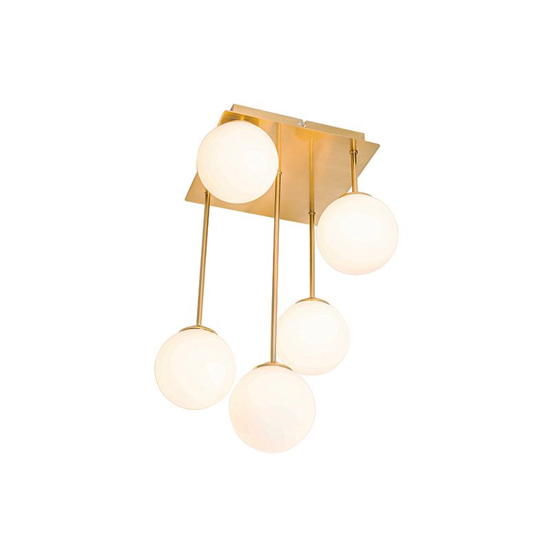 Moderne plafondlamp goud met opaal glas 5-lichts  - Athens