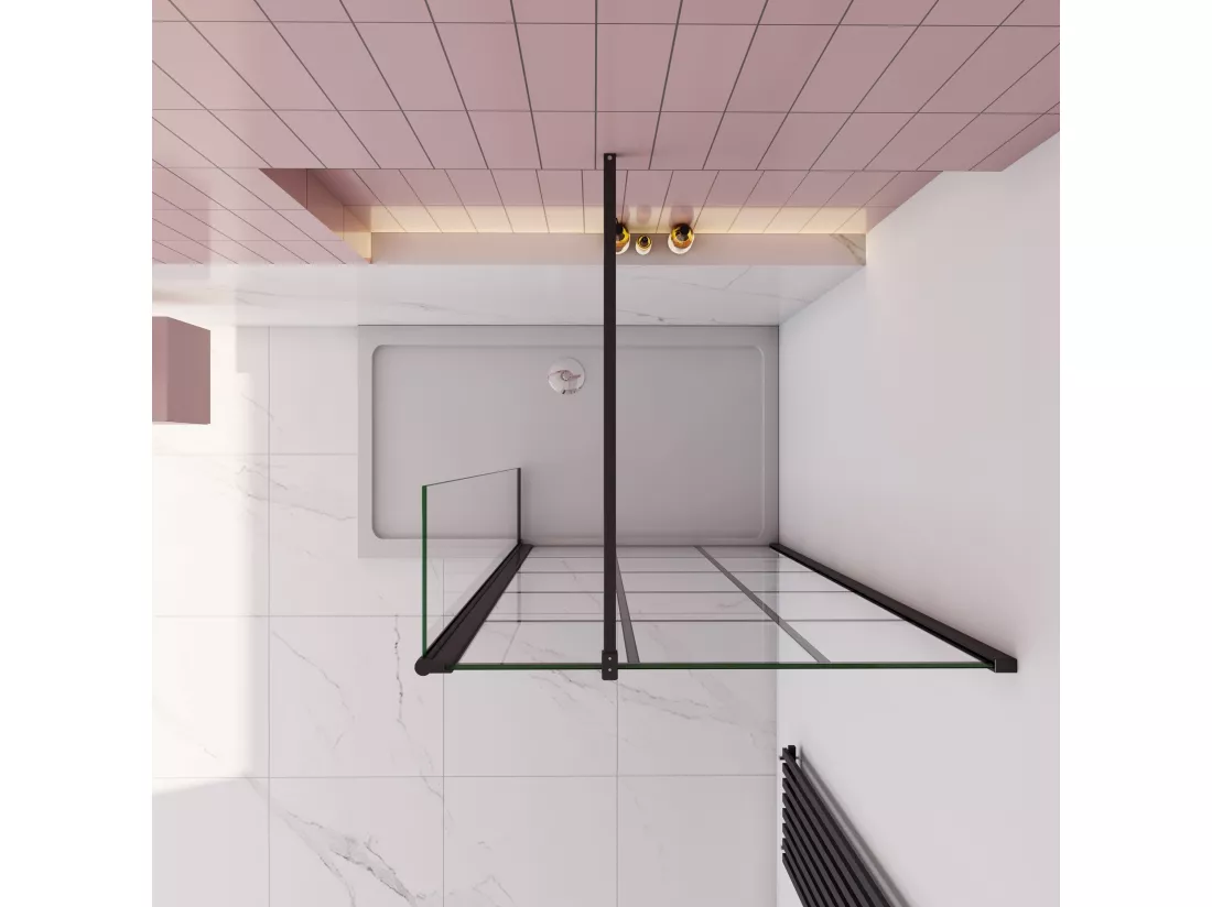 AICA paroi de douche industrielle 140x200cm avec un retour pivotant 30cm livré avec une barre de stabilisation 90cm
