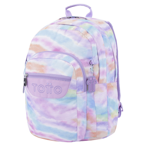 Mochila escolar Totto com estampa pastel e lápis inclusos.