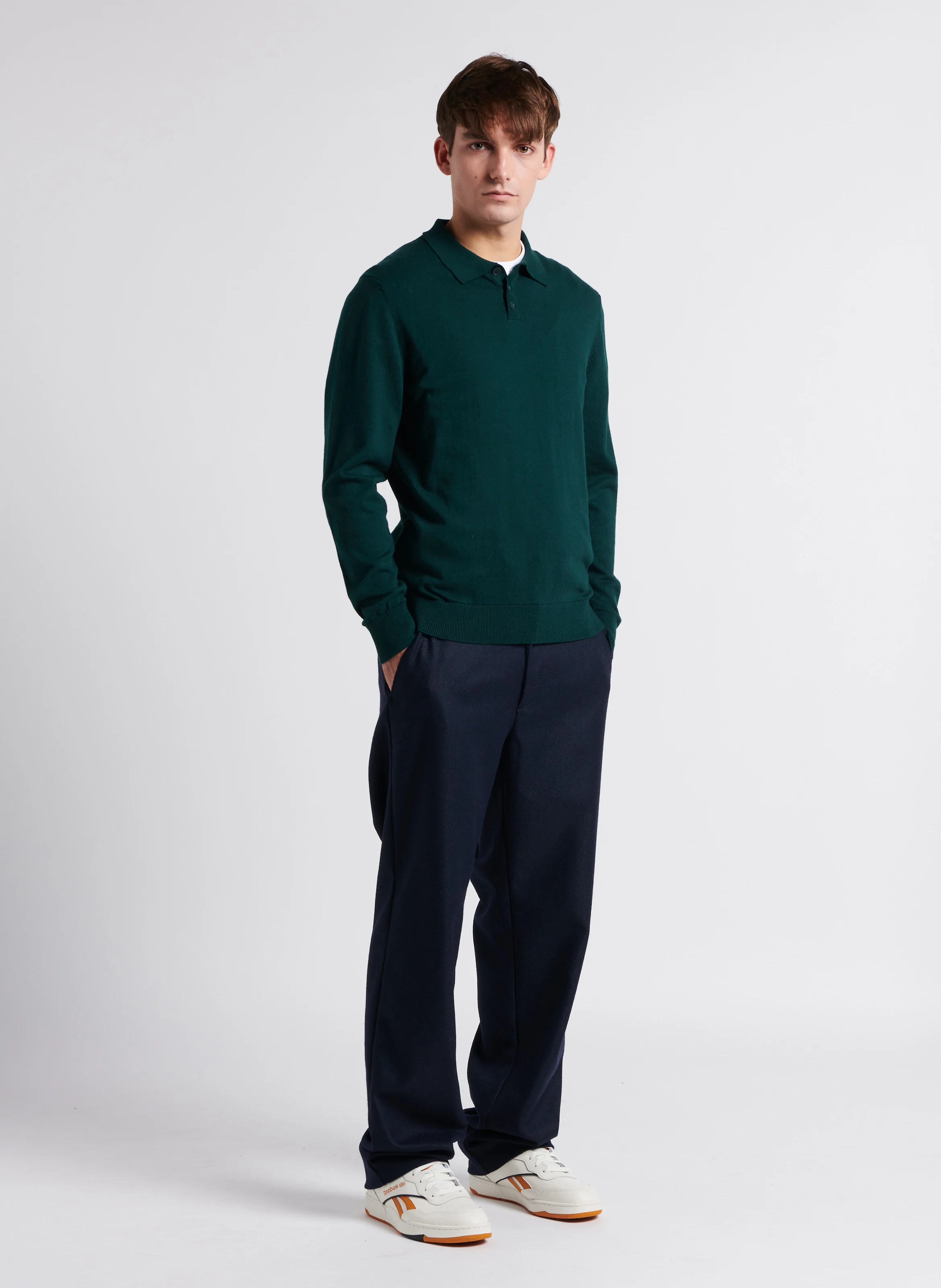 POL - Pull col polo en coton mélangé | Vert