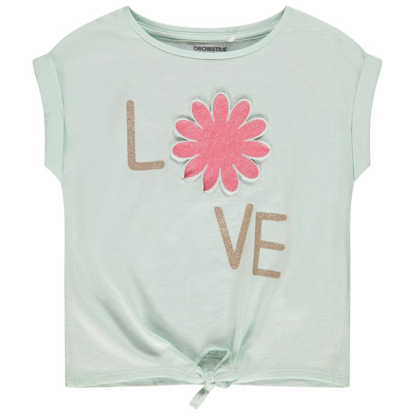 T-shirt manches courtes avec nœud et print embossed pour fille - Vert